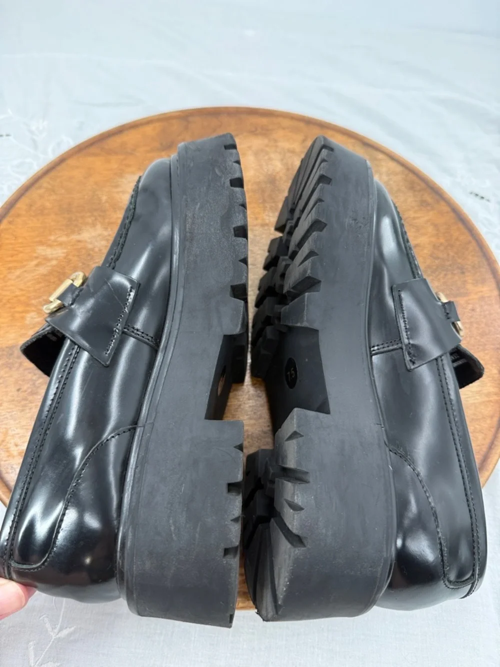 Steve Madden Shoes Wm 7.5 Black Leather Platform Horsebit Loafers Chunky Lug